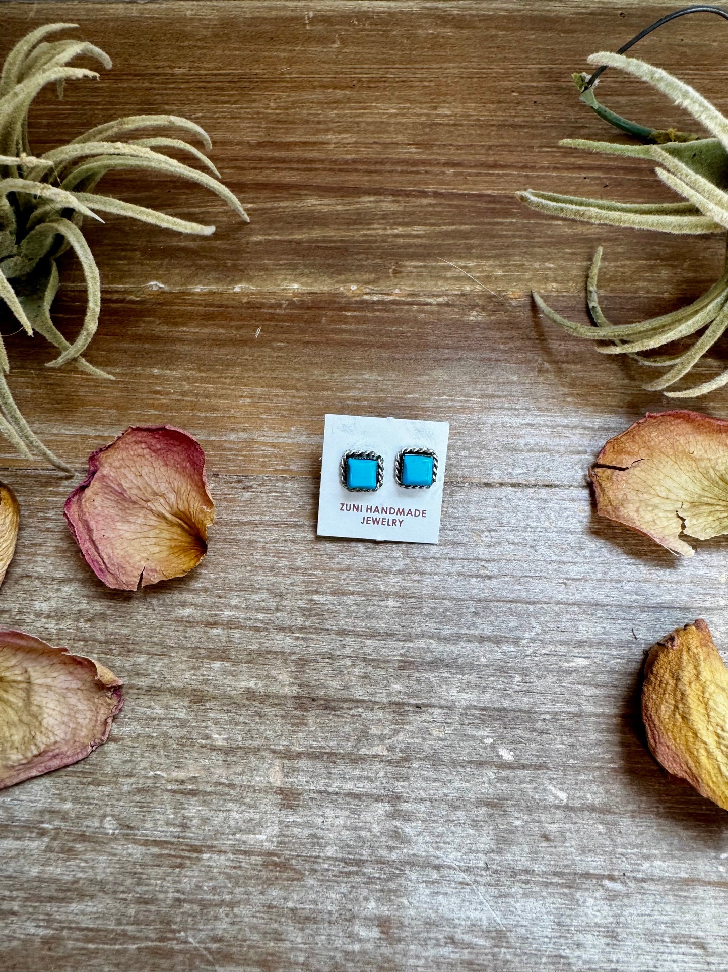 Kingman Turquoise Stud Earrings – Zuni Handmade, Sterling Silver
