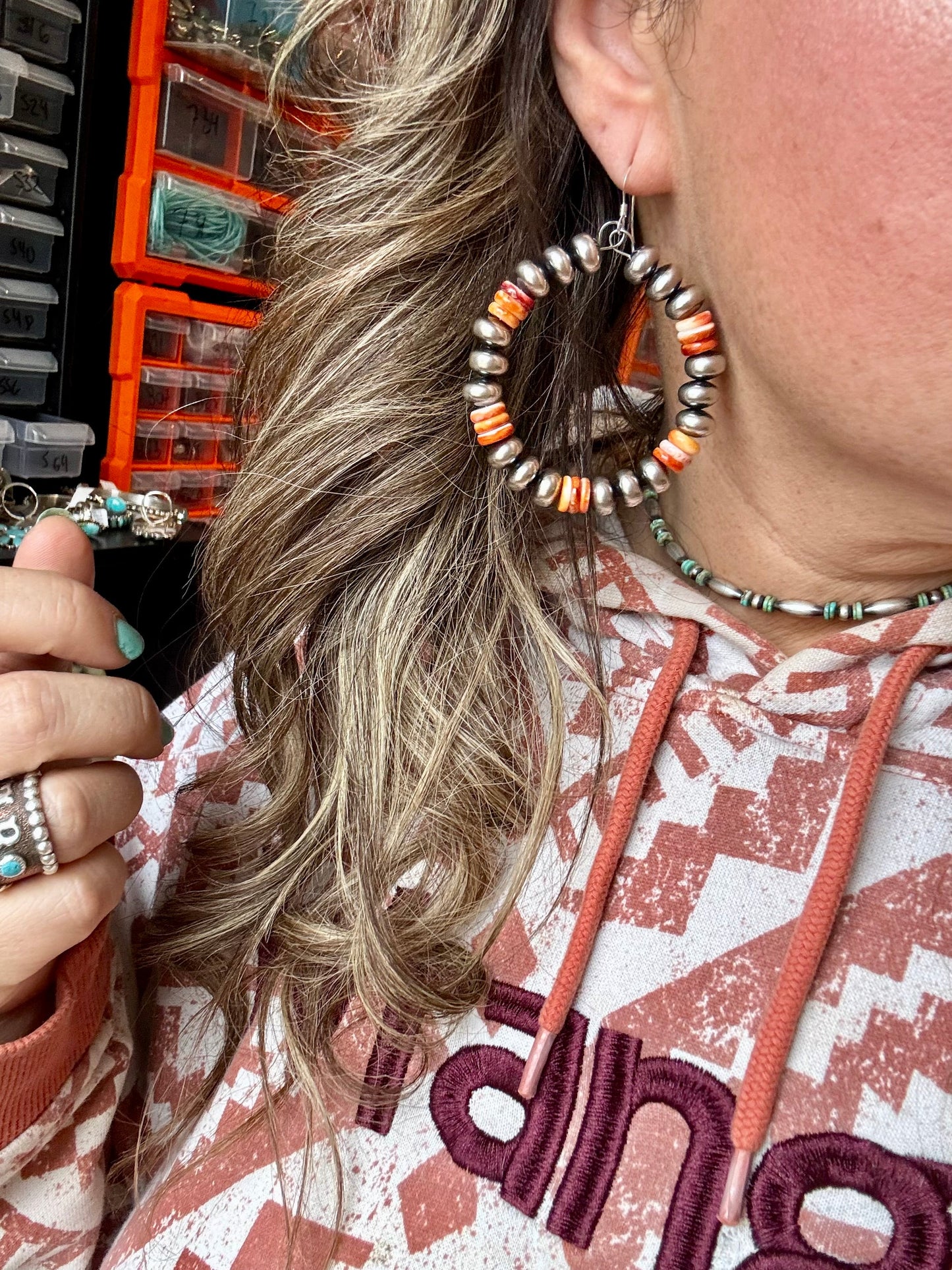 Hoops Earrings - American Rodeo Collection - Sterling Silver Pearls & Spiny