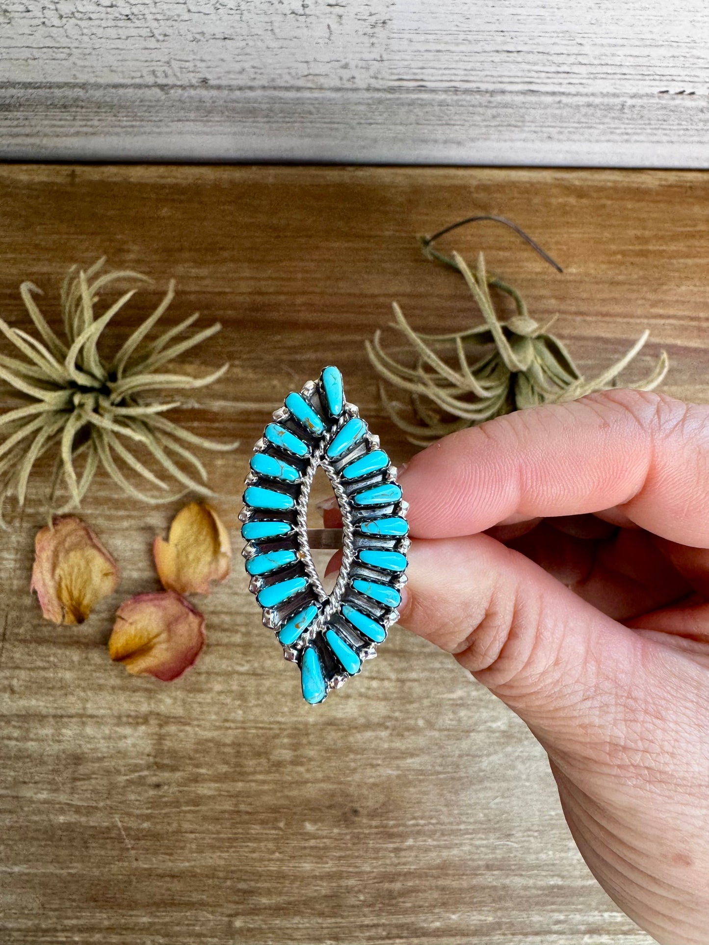 Turquoise Ring – Kingman Turquoise – Sterling Silver – Size 8 – TB Stamp by Tamara Benally, Navajo Artist