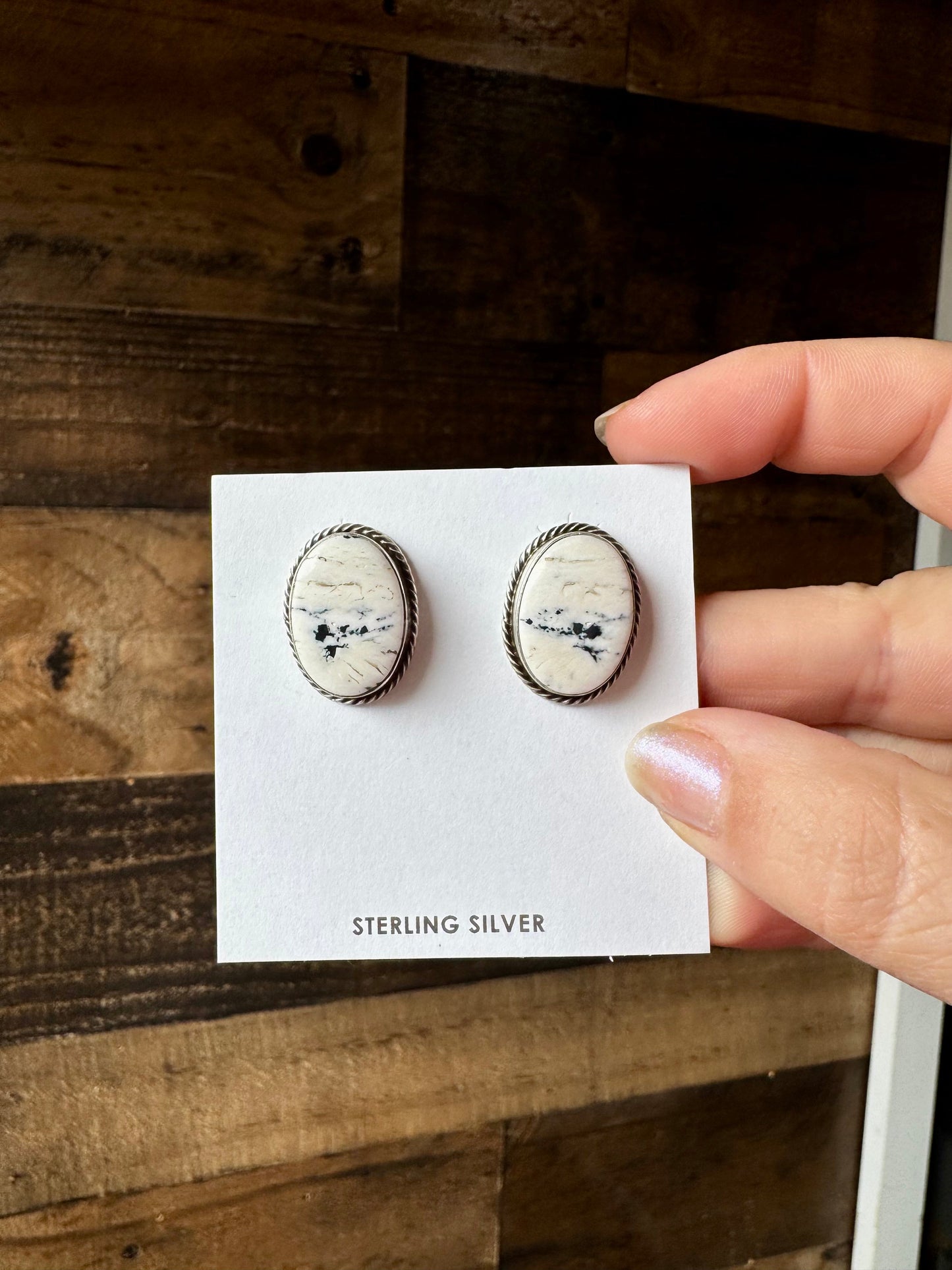 Oval Stud Earrings - White Buffalo & Sterling Silver