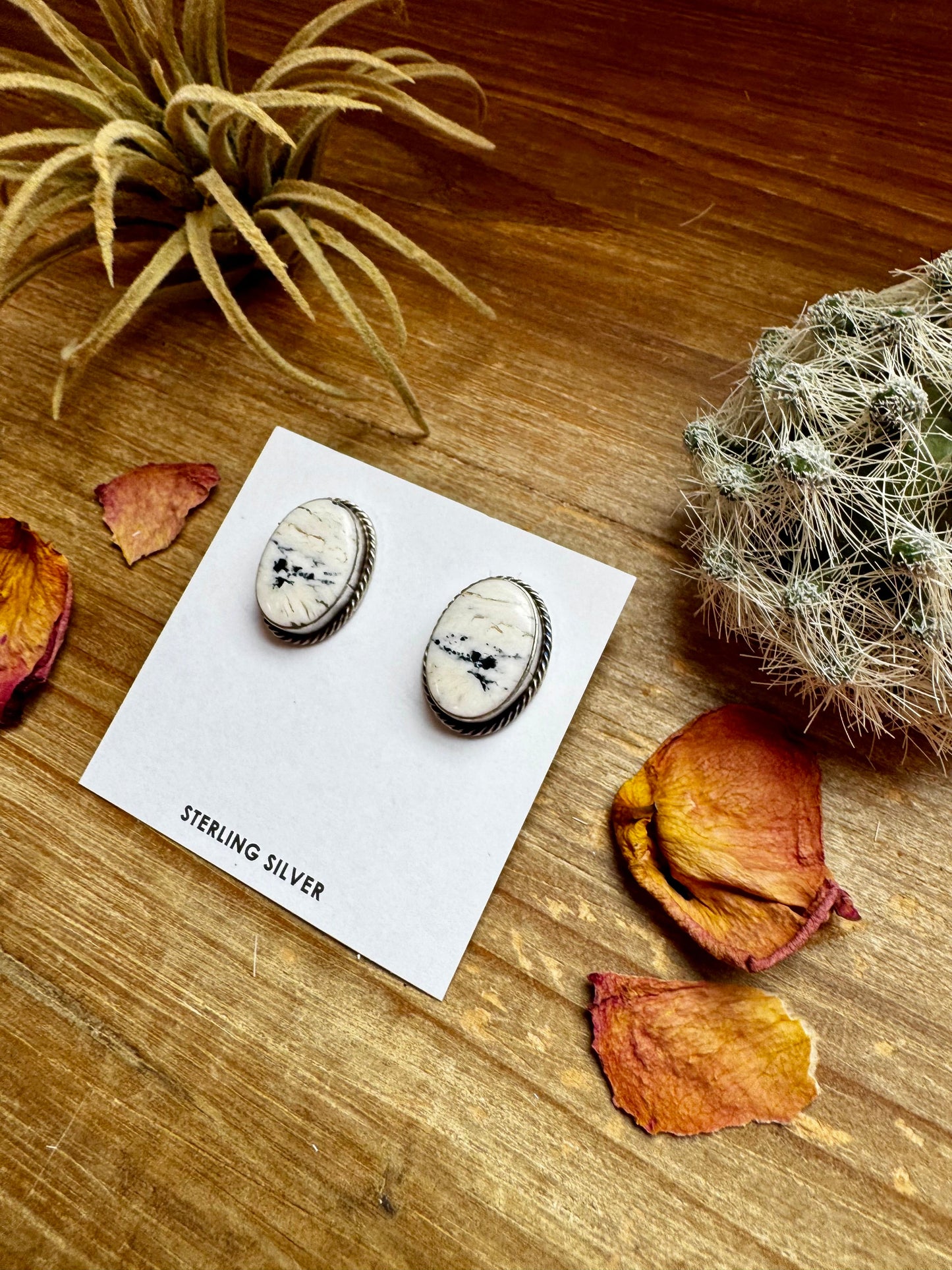Oval Stud Earrings - White Buffalo & Sterling Silver