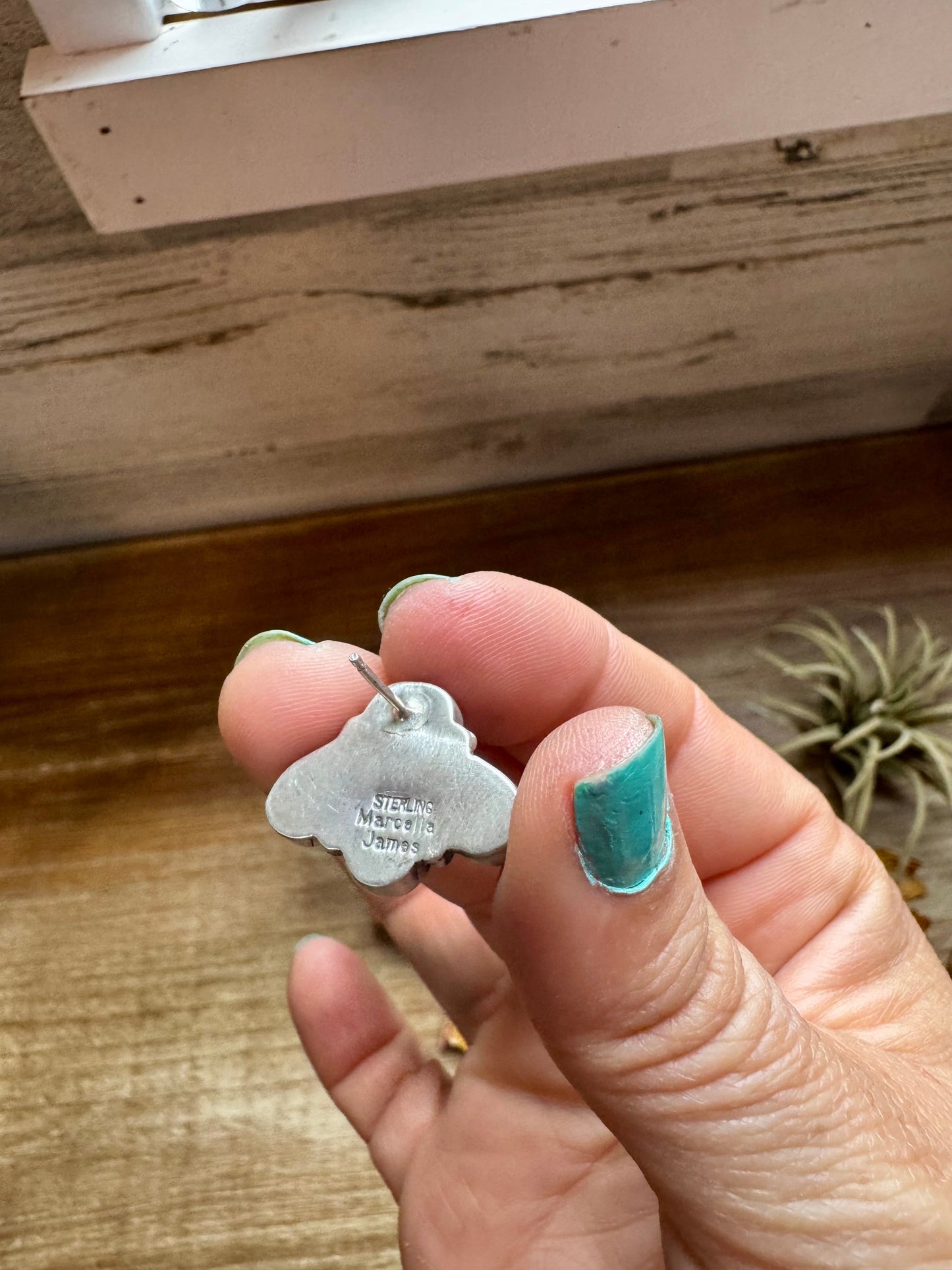 Stud Earrings – Kingman Turquoise & Pink Conch (Stamped Marcella James)