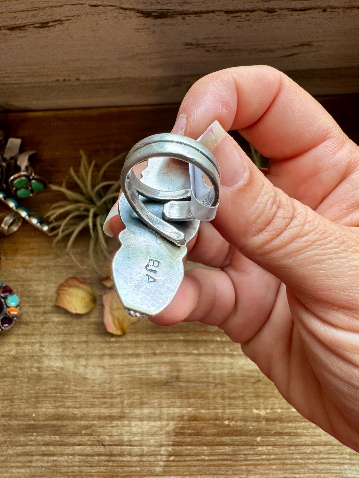 Adjustable Green Turquoise Concho Ring – Navajo Handmade by BJA (Boyd Ashley)