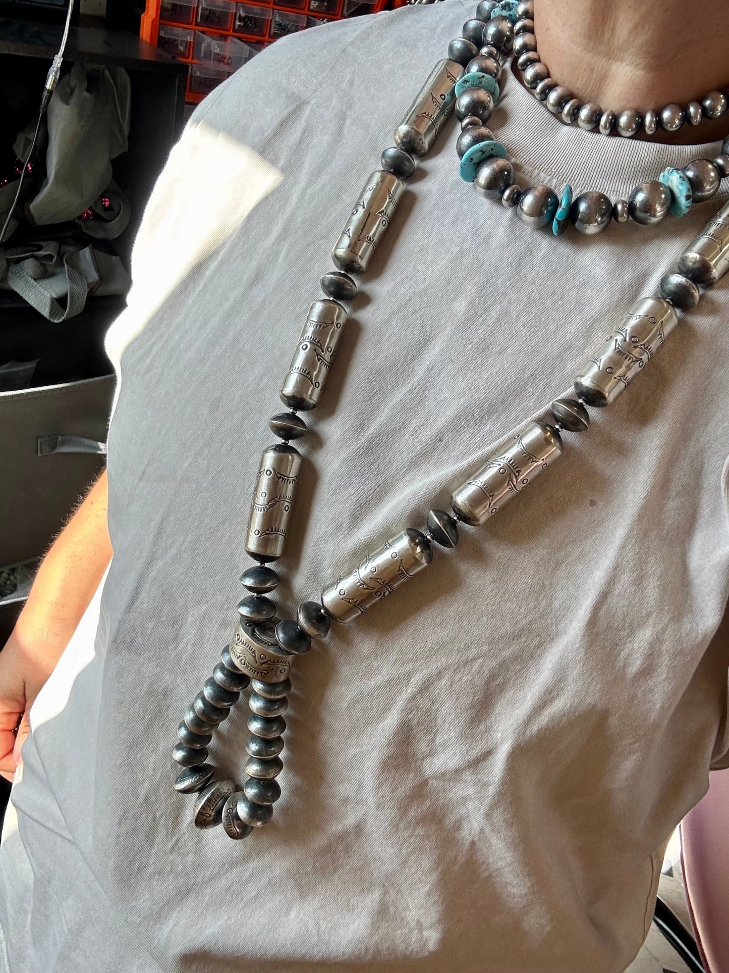Jocla Necklace Set – Sterling Silver with Saucer & Barrel Beads – 32"
