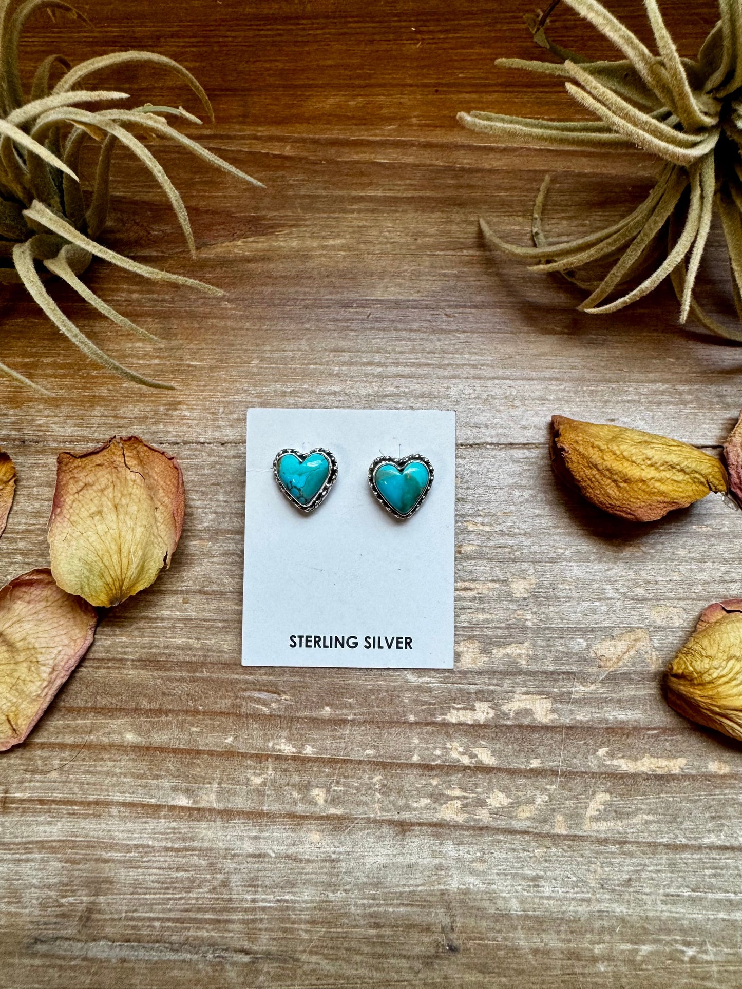 Heart-Shaped Kingman Turquoise Stud Earrings