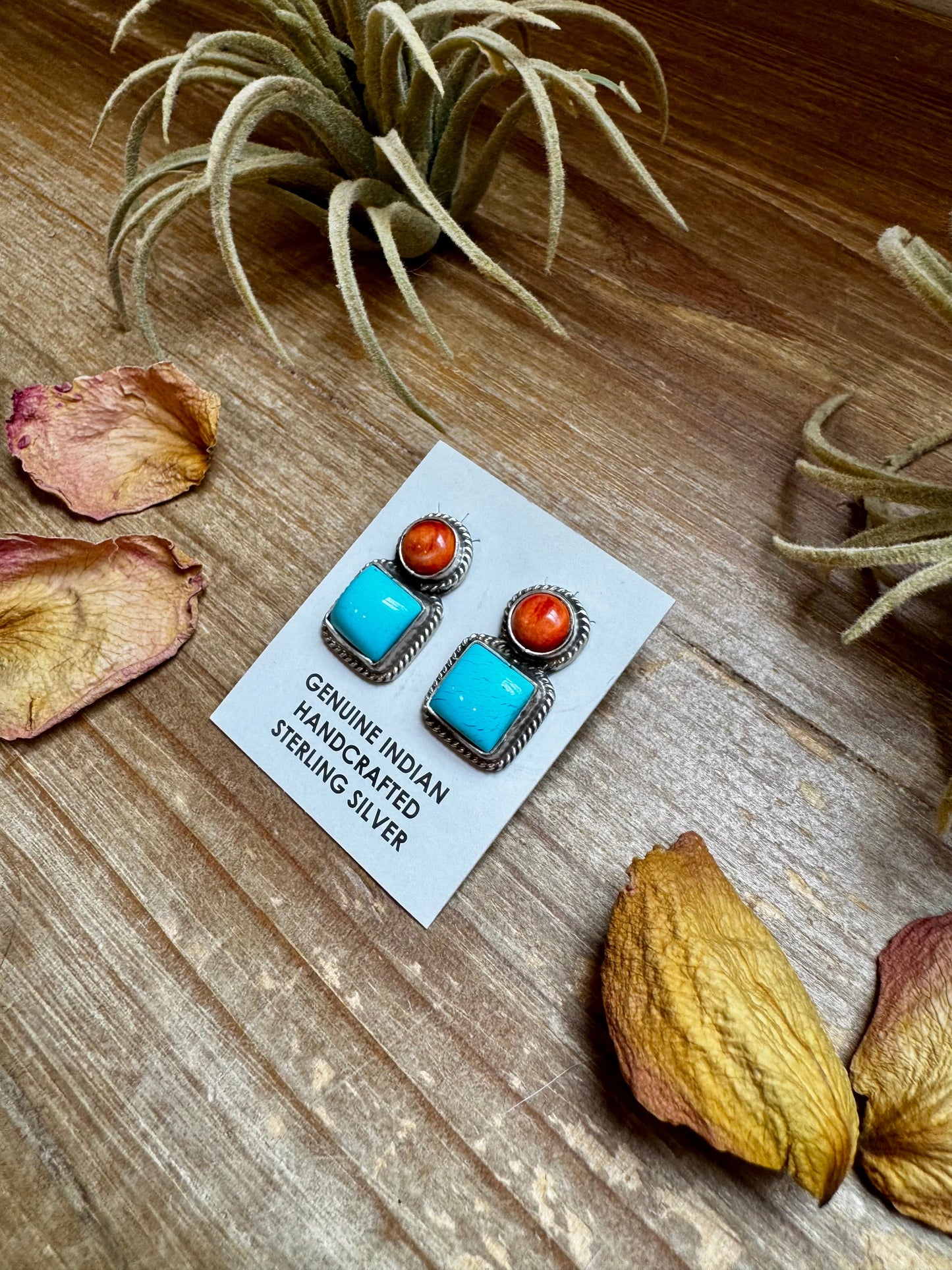 Marcella James Kingman Turquoise & Spiny Oyster Stud Earrings – Sterling Silver, Native Made