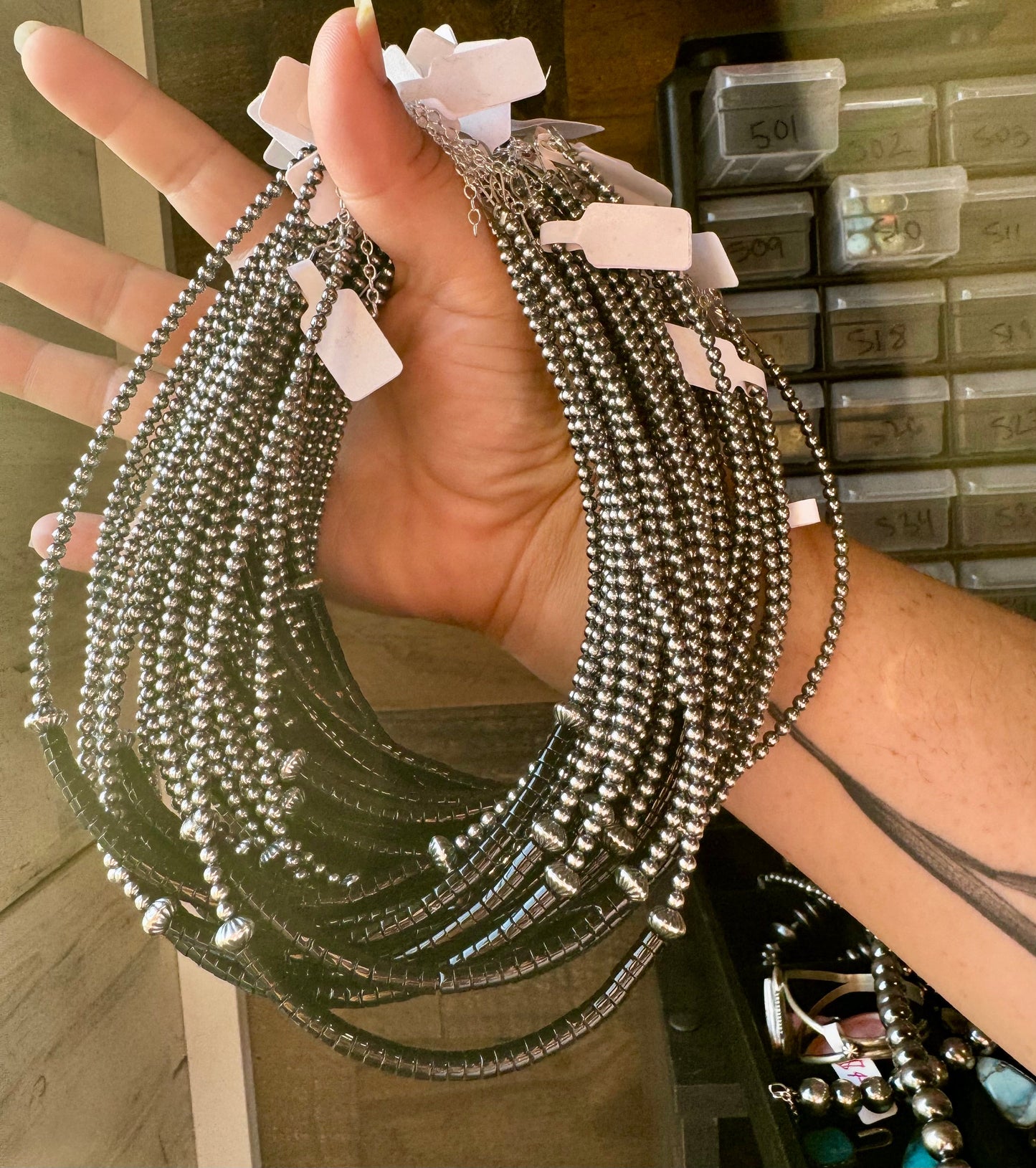 Black Onyx Heishi Choker – 14.5" with Sterling Silver Beads