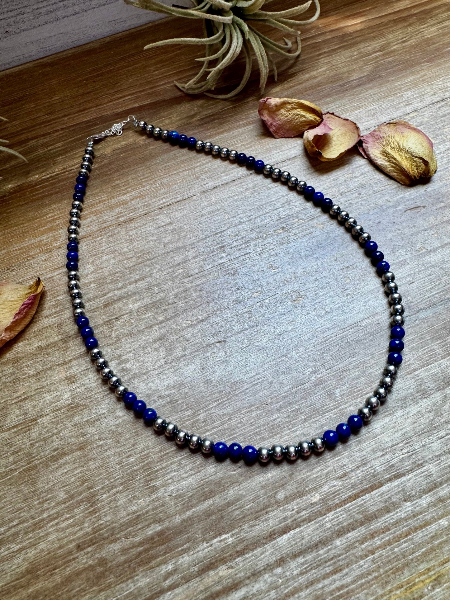 18-Inch Lapis & Sterling Silver Pearl Necklace