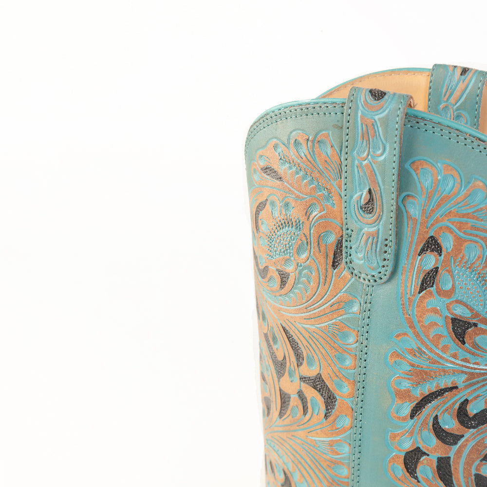 Myra Kasiopeah Cowgirl Leather Boots - Turquoise Western Boots for Women with Pointed Toe Heel