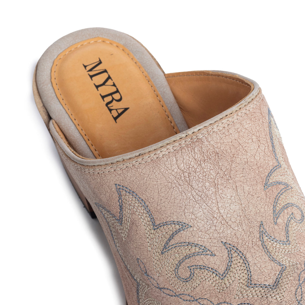 Myra El Paso Ivory Embroidered Mules for Women – Pointed Toe, Low Block Heel Western Leather Shoes