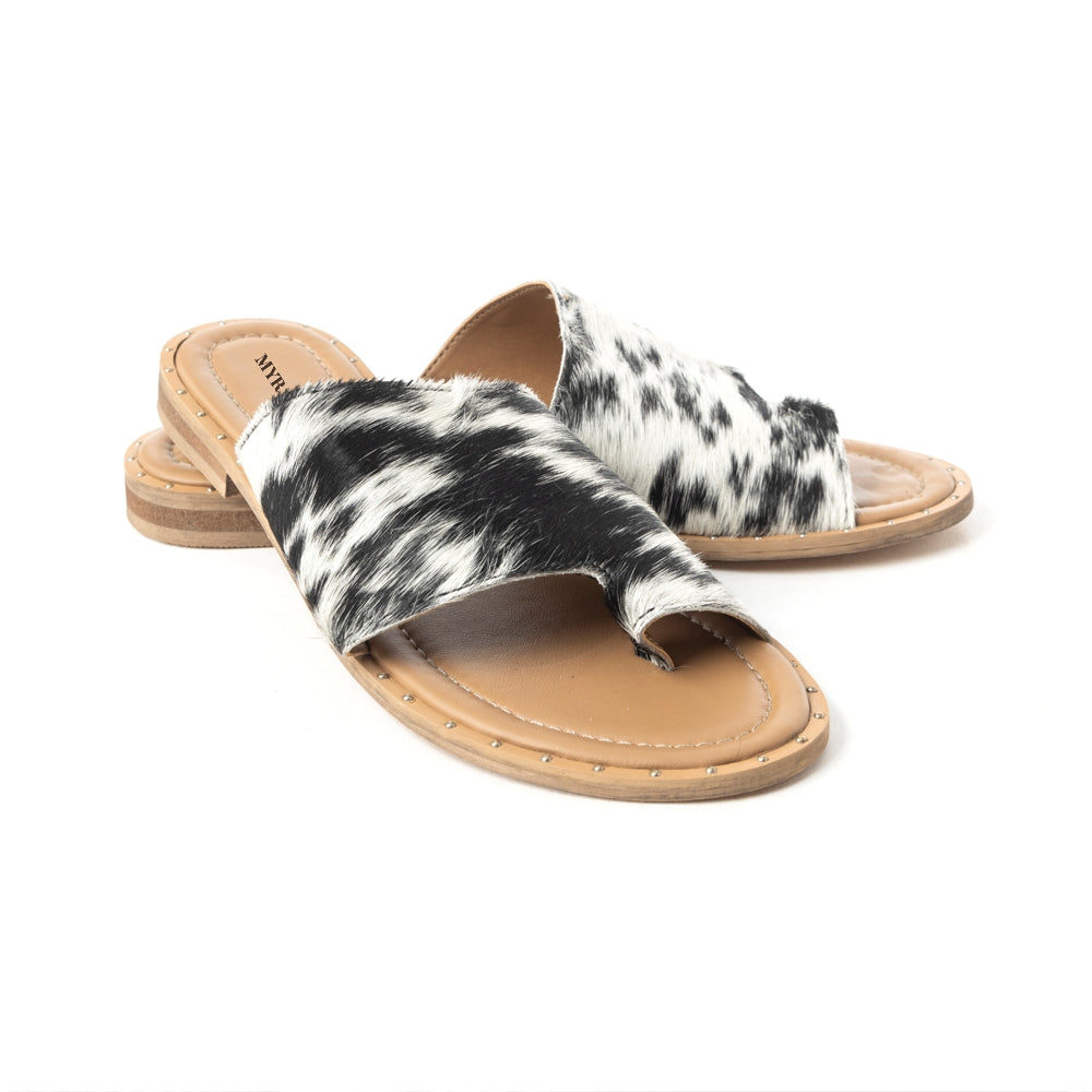 Myra Kimmee Trail Hairon Leather Sandals for Women – Open-Toe Flat Slide for Ranch & Summer Wear