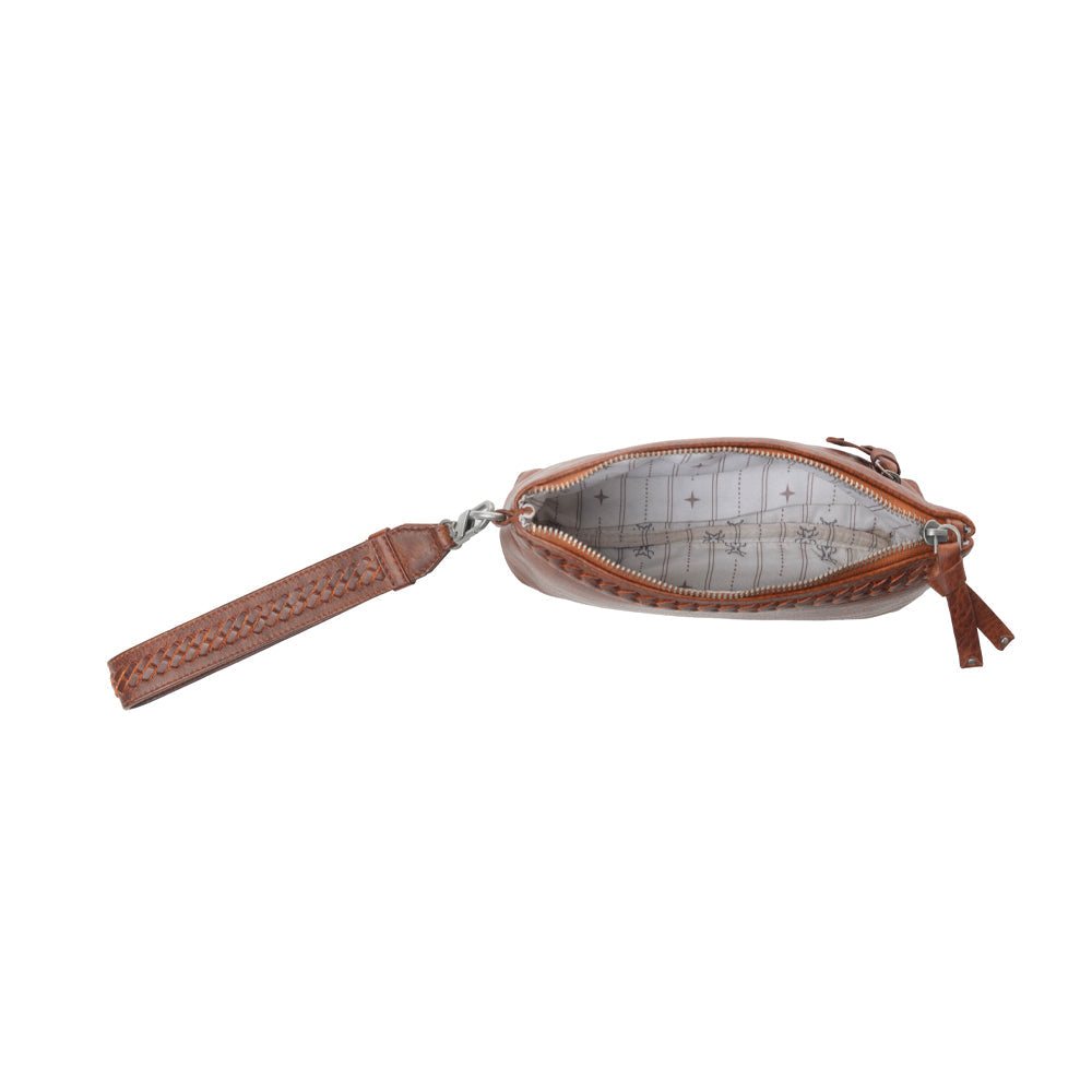 Myra Zidana Ethel Mini Veg Tanned Leather Wristlet in Redwood