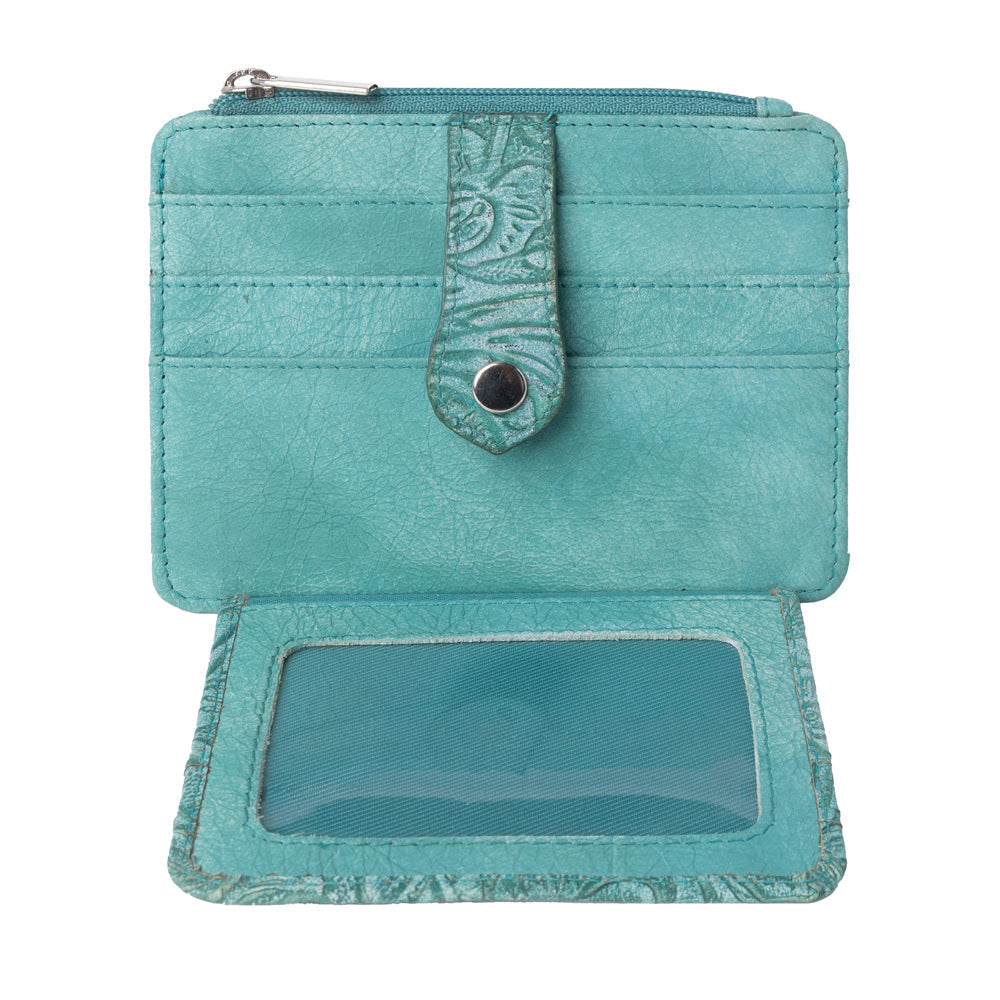 Myra Driftwood Cove Embossed Leather Credit Card Holder in Ocean Sage