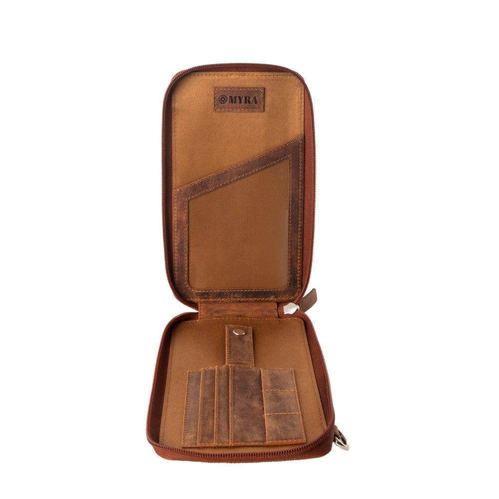 Myra Wildtouch Western Phone Crossbody in tan with leather detail