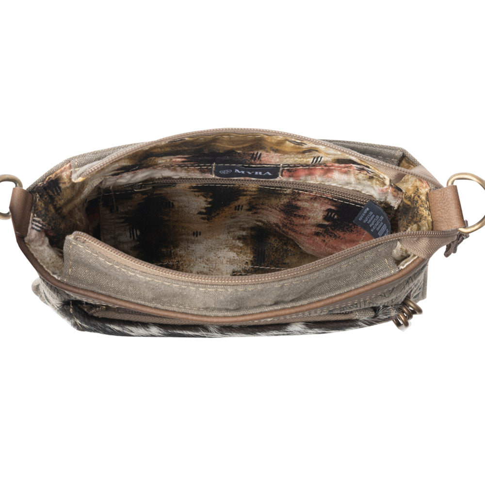 Myra Aztec Hide Western Crossbody Bag for Women in olive with hairon detail