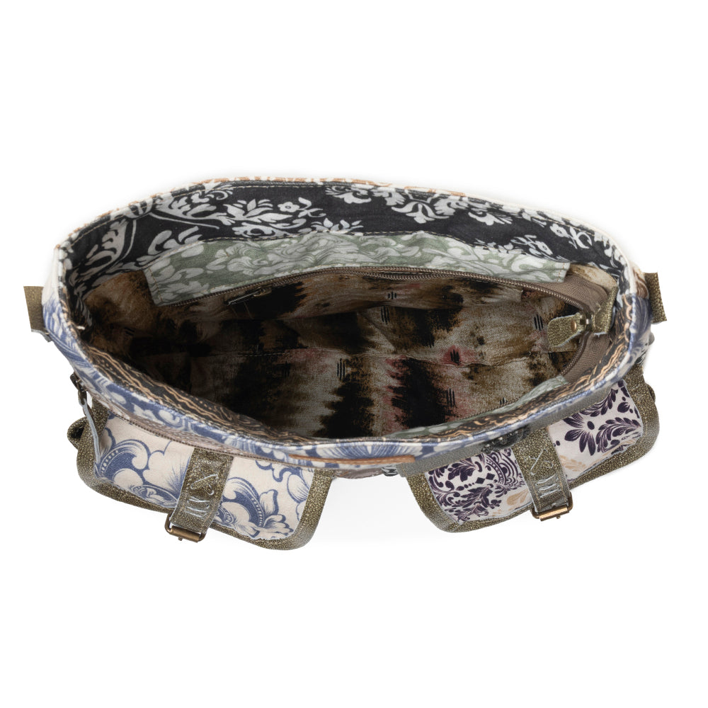 Myra Le Fleur Bel Cowgirl Shoulder Bag for Women in blue floral with leather and Concho details