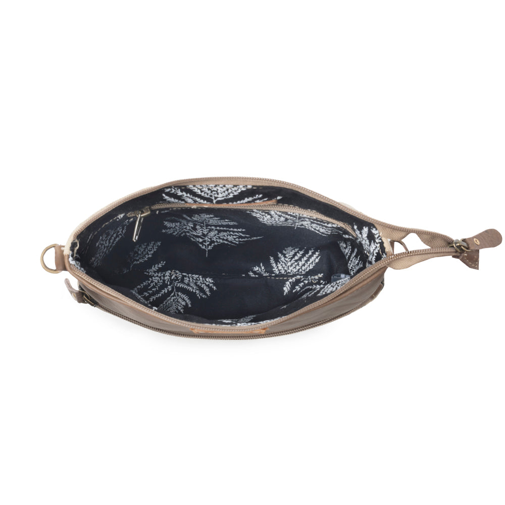 Myra Wildprint Trail upcycled canvas crossbody Bag for Women in ivory with vintage print