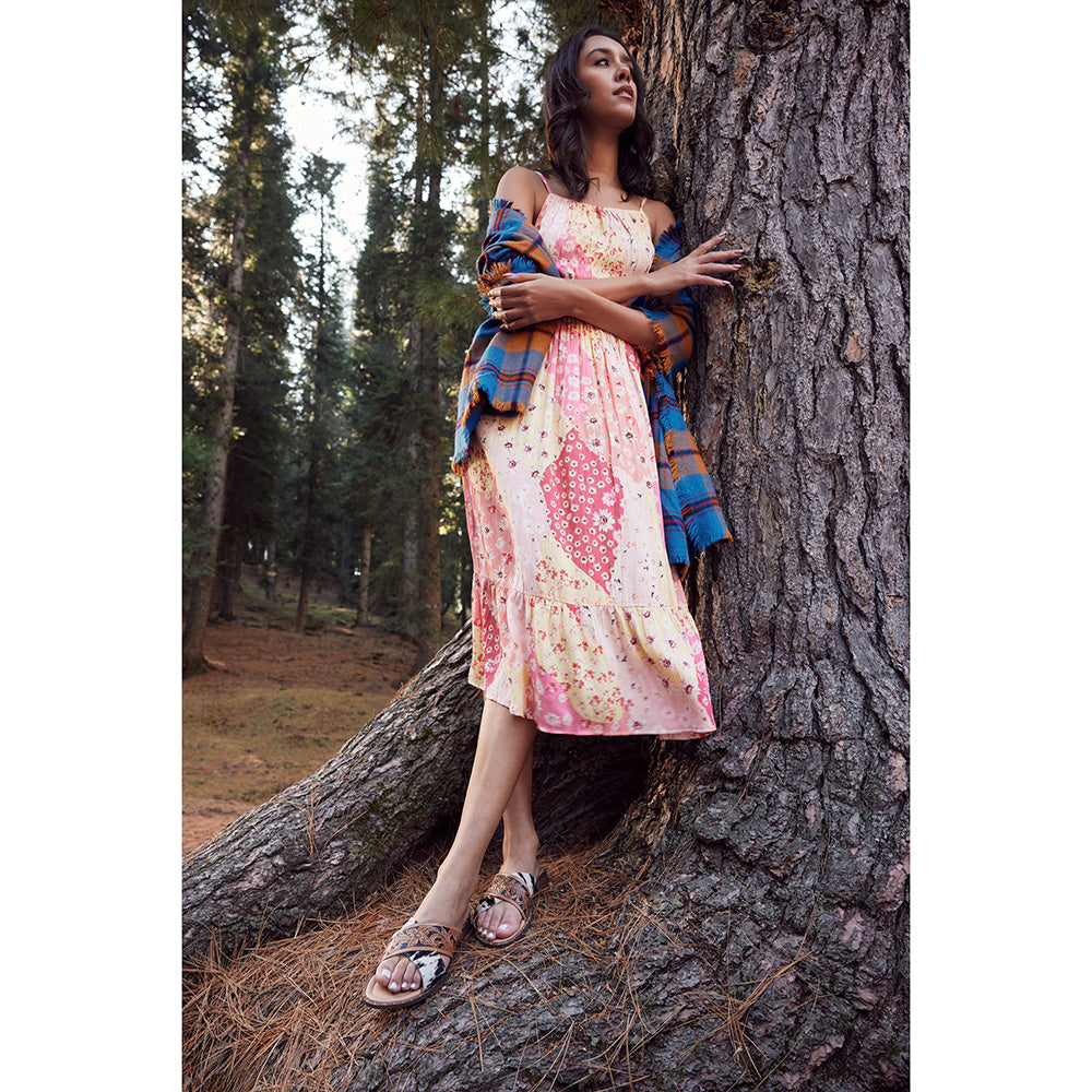 Myra Chappy Leather Slip-On Sandals for Women - Criss-cross Hairon & Tooled Leather Slides for Everyday Ranch Style
