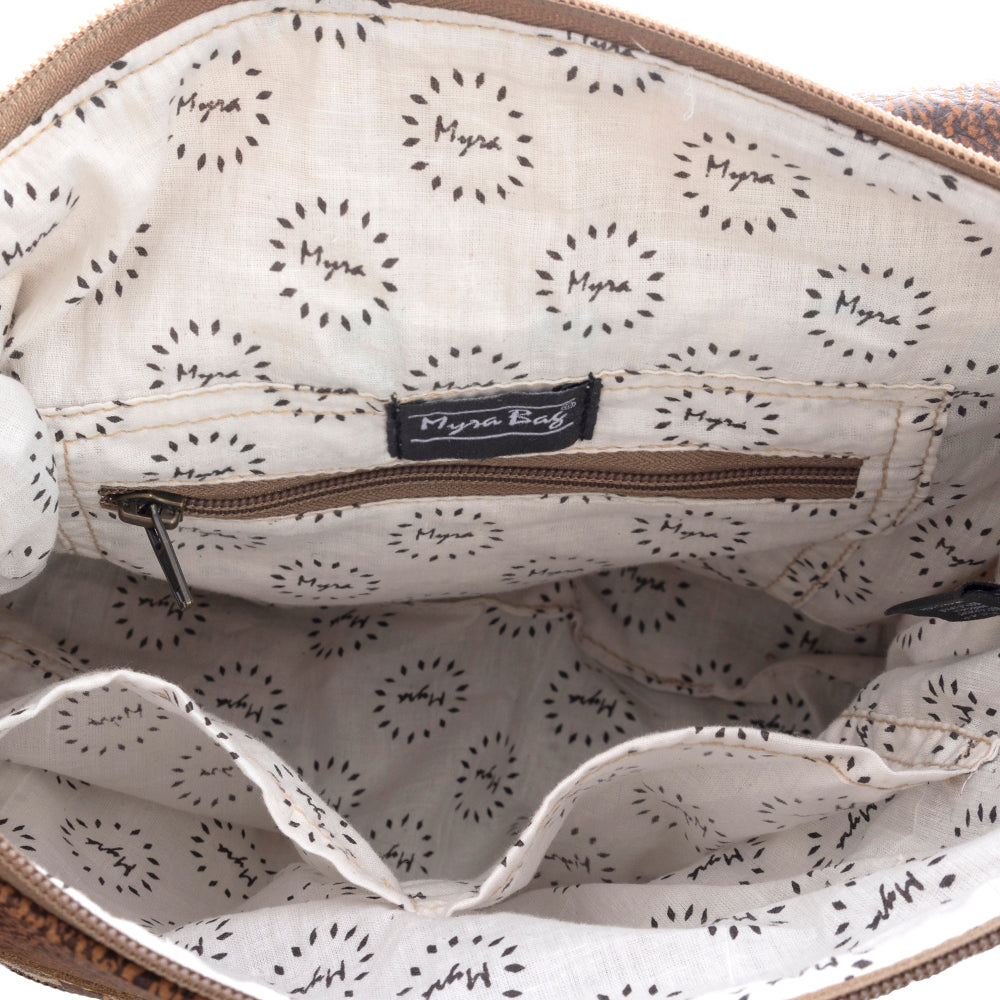 Myra San Ysidro Falls Paisley Print Shoulder Bag for Women – Leather Straps with Turquoise Stud Detailing for Carnival Adventures