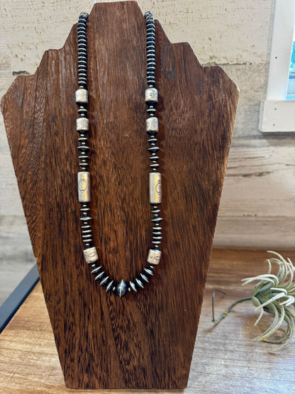 Sterling silver pearls - 20 inch with barrel beads