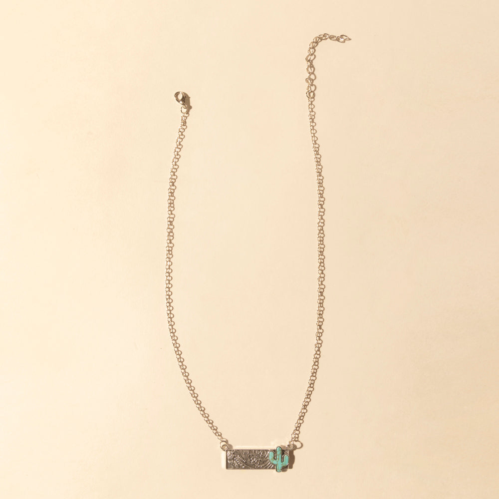 Myra Cowgirl cactus Charm Necklace for Women in Moonlit and Turquoise