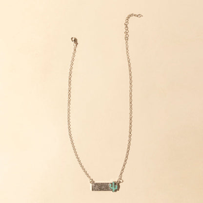 Myra Cowgirl cactus Charm Necklace for Women in Moonlit and Turquoise