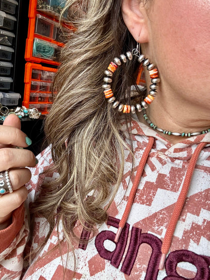 Hoops Earrings - American Rodeo Collection - Sterling Silver Pearls & Spiny
