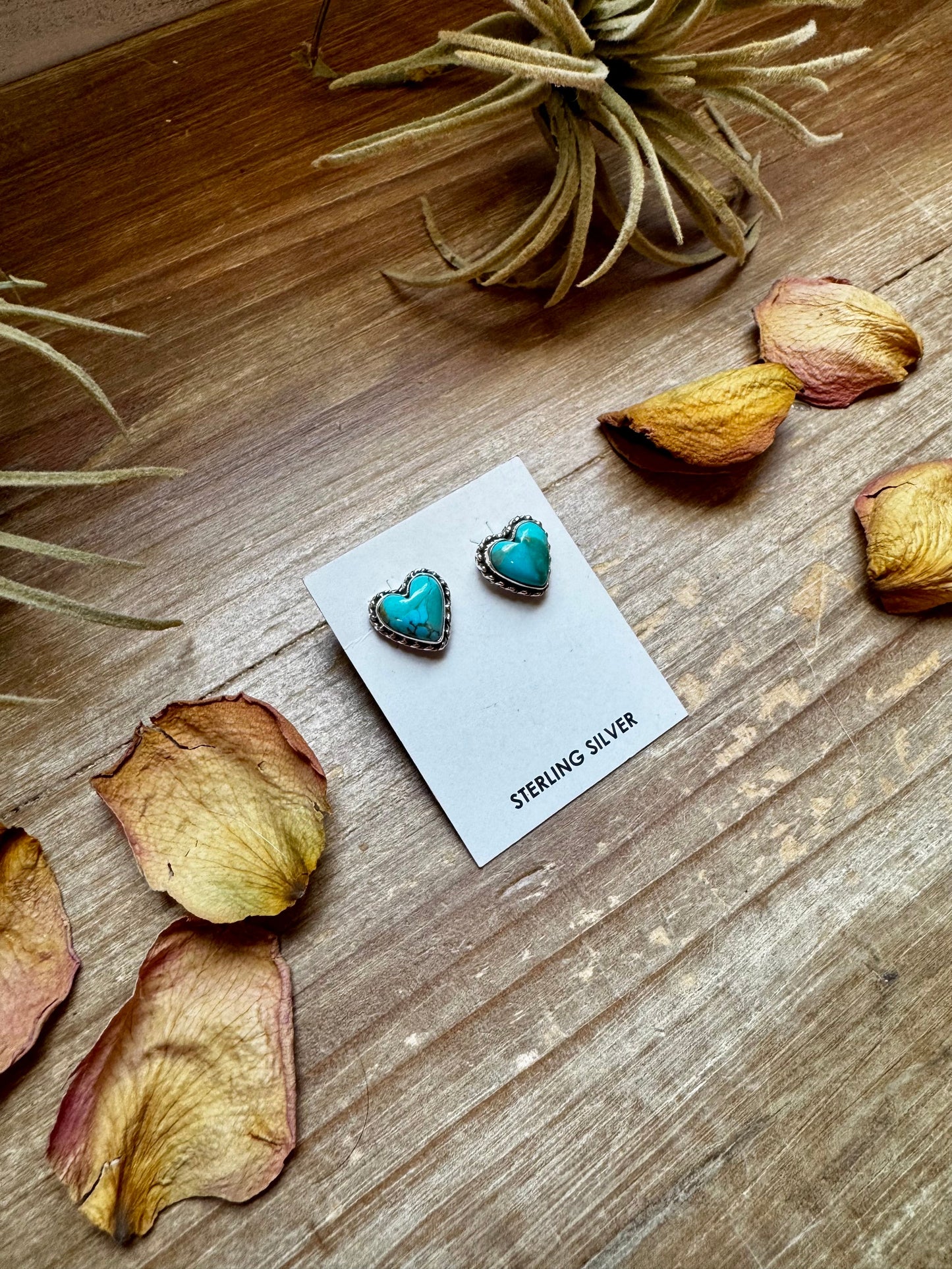 Heart-Shaped Kingman Turquoise Stud Earrings
