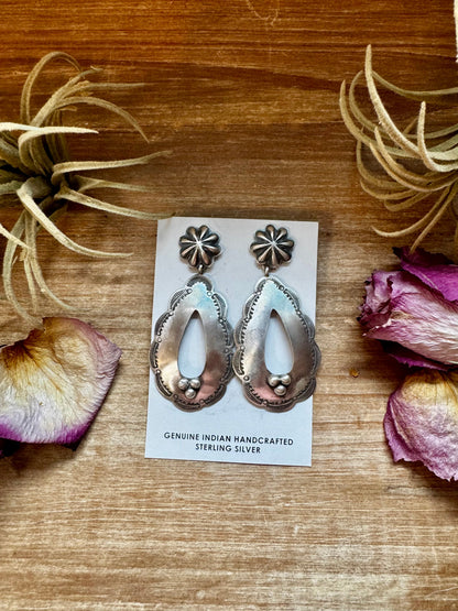 Concho & Teardrop Dangle Earrings – Sterling Silver