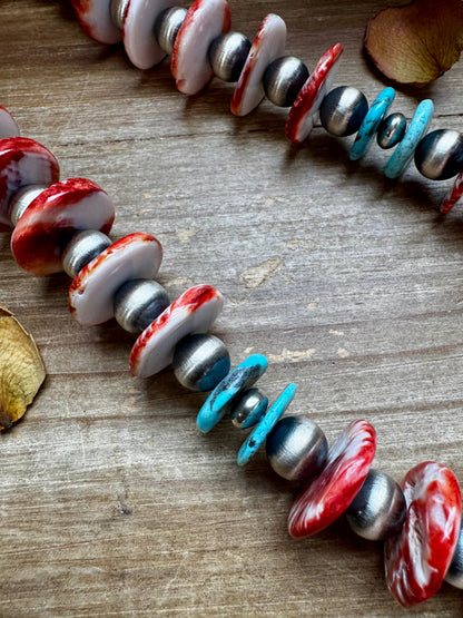 28 inch - American Rodeo Collection - 12 mm Sterling Silver Pearls &  Spiny-Turquoise