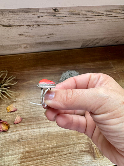 Ring - Size 7  -Red Spiny & Sterling Silver