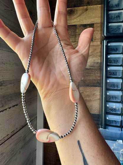 Sterling Silver Choker – 4 Flat Pink Conch Teardrops – 14.5" Approx.