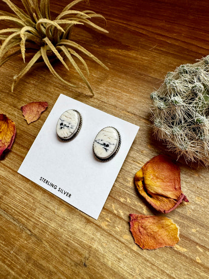 Oval Stud Earrings - White Buffalo & Sterling Silver