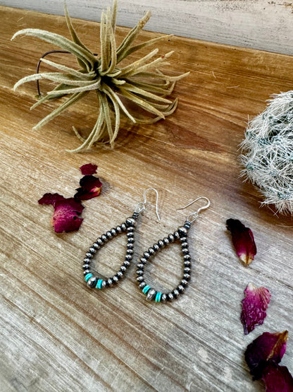 Smaller Sterling SAUCER Silver Pearls earrings teardrop& blue  turquoise