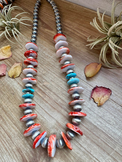 28 inch - American Rodeo Collection - 12 mm Sterling Silver Pearls &  Spiny-Turquoise