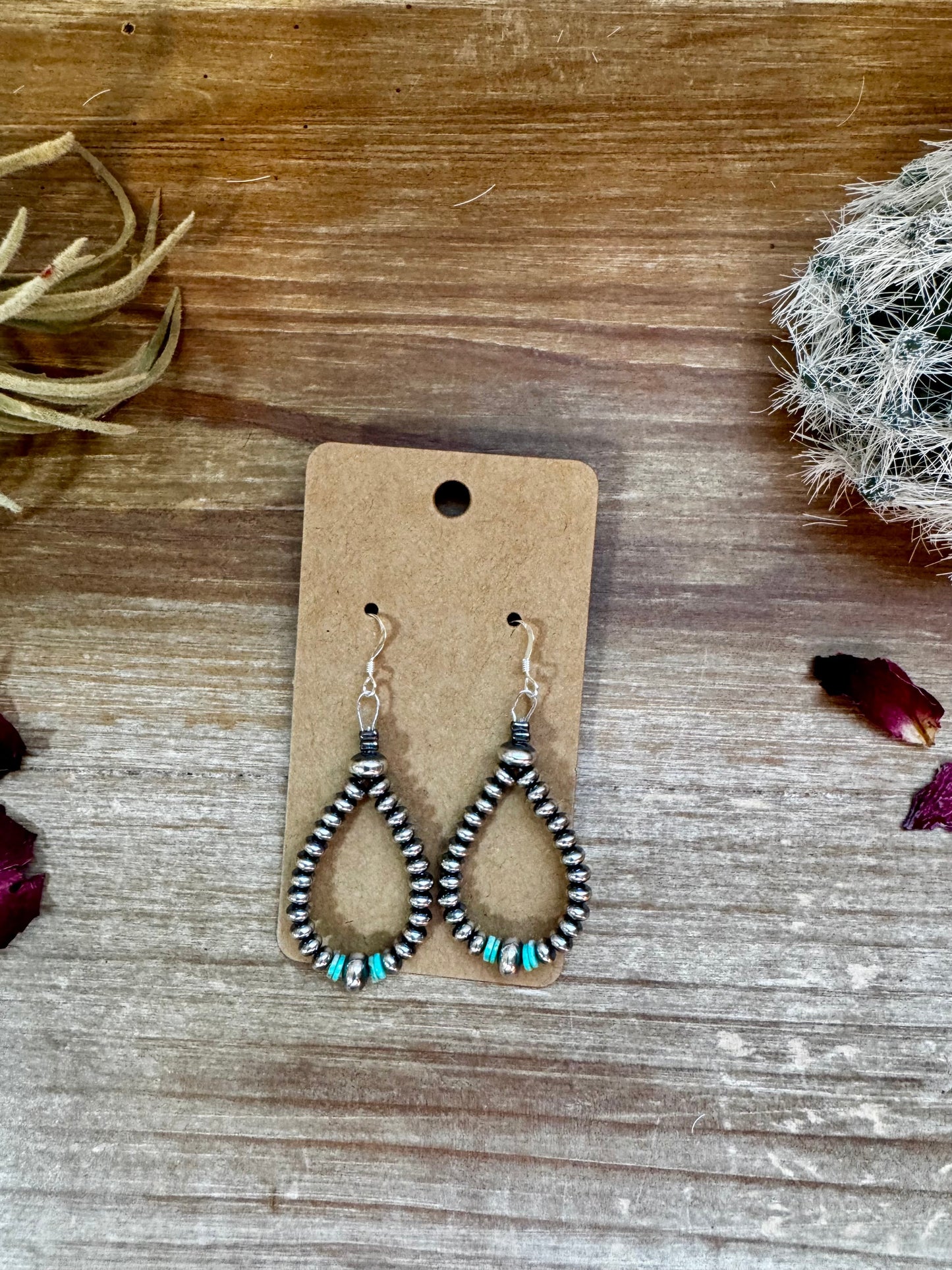Smaller Sterling SAUCER Silver Pearls earrings teardrop& blue  turquoise