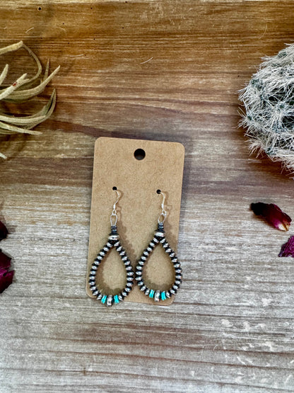 Smaller Sterling SAUCER Silver Pearls earrings teardrop& blue  turquoise