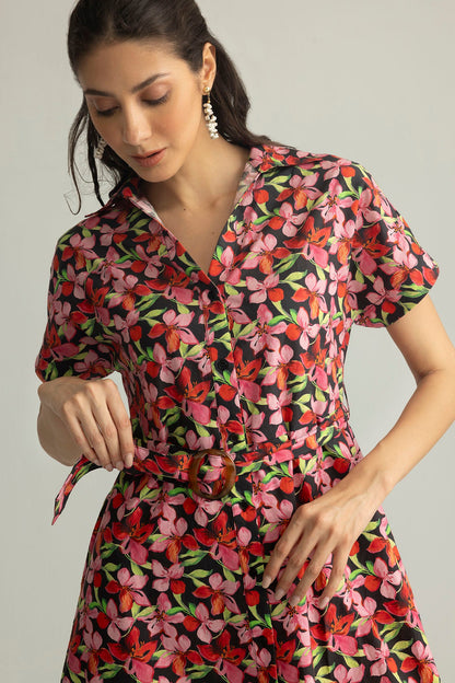 Hibiscus Rush Shirt Dress in Bloom Pink