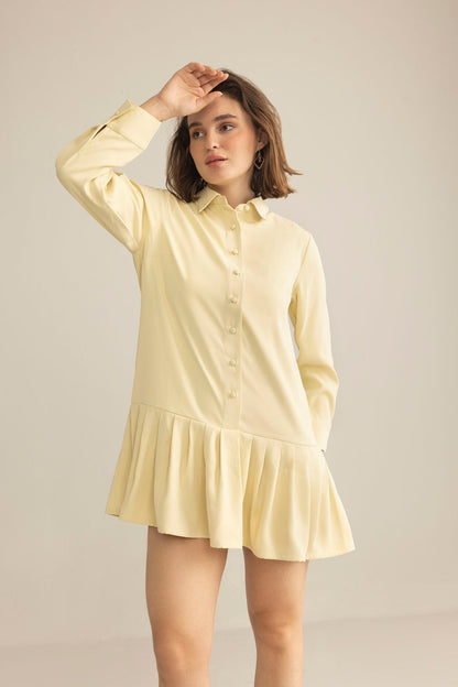 Blush Hour Pleated Mini Dress in Chino Green