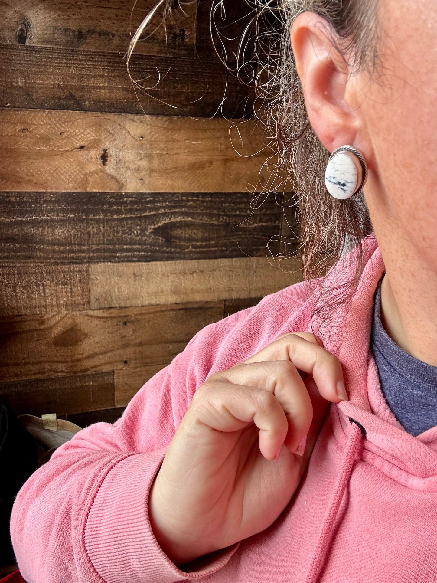 Oval Stud Earrings - White Buffalo & Sterling Silver