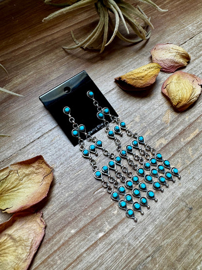 Sterling Silver & Kingman Turquoise Chandelier Earrings – Made in USA
