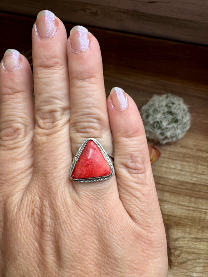 Ring - Size 7  -Red Spiny & Sterling Silver