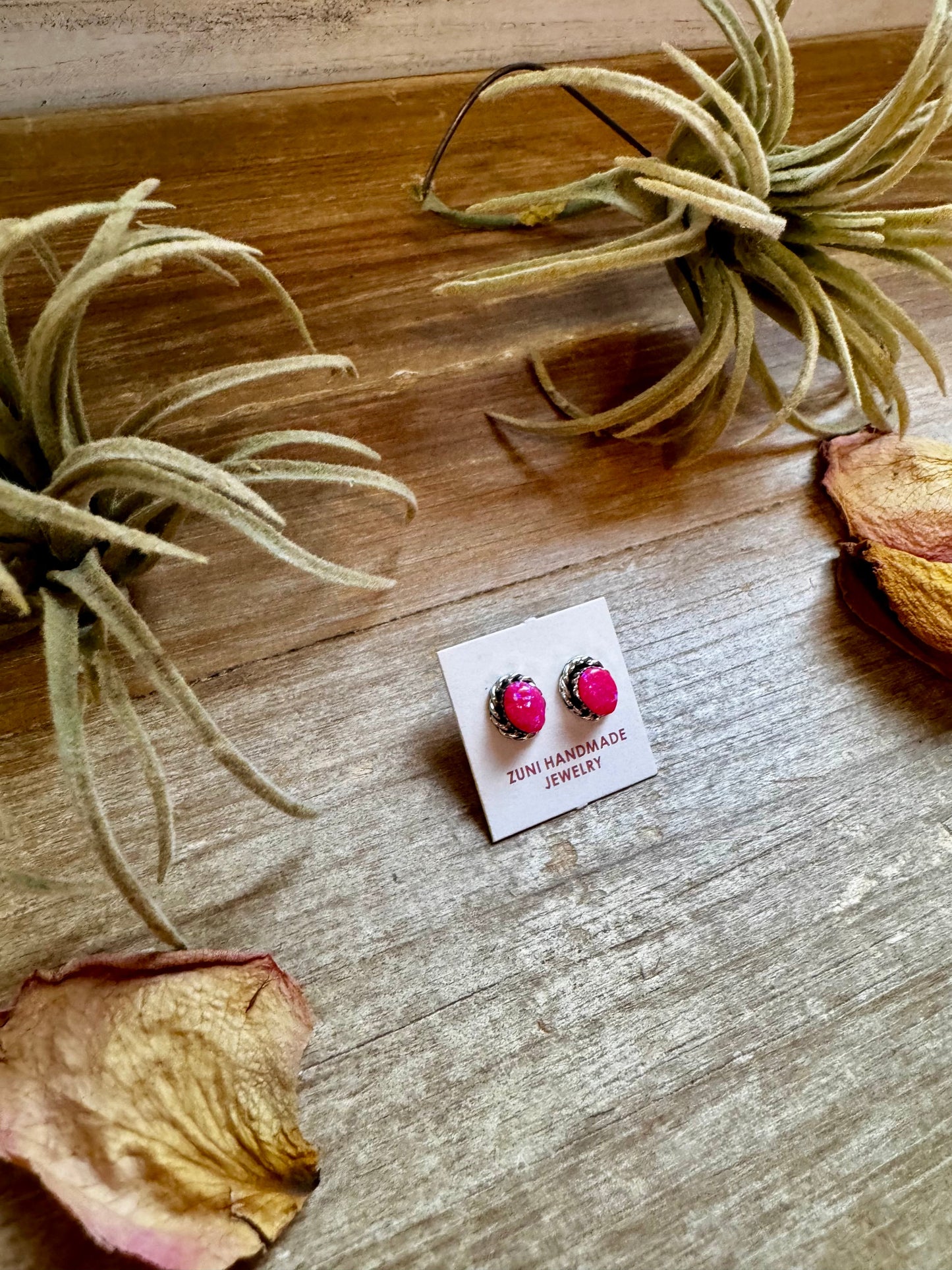 Mini Oval Pink Opal Stud Earrings – Zuni Handmade, Sterling Silver