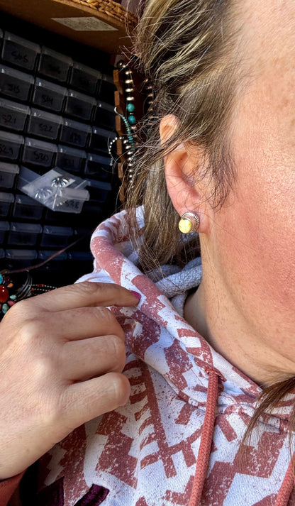 Palomino Turquoise Stud Earrings by Navajo Artist Theresa Smith – Sterling Silver, One of a Kind