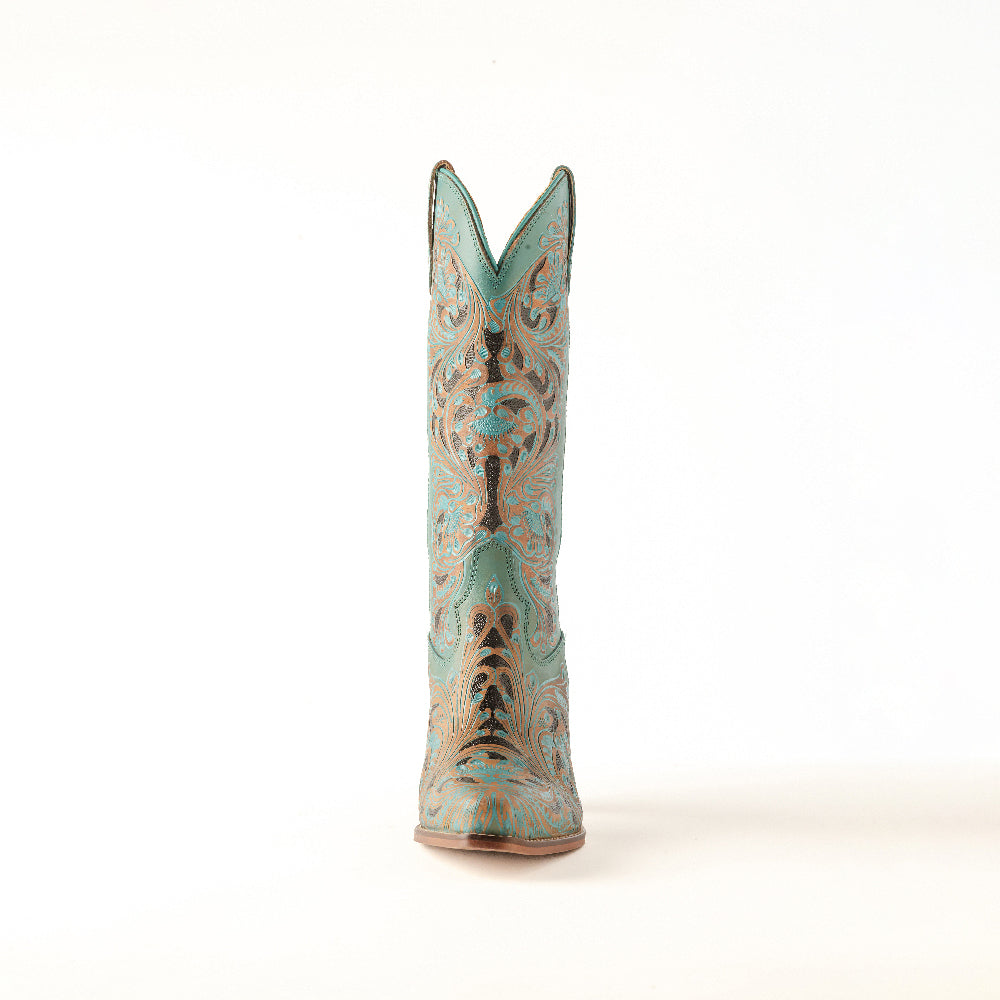 Myra Kasiopeah Cowgirl Leather Boots - Turquoise Western Boots for Women with Pointed Toe Heel