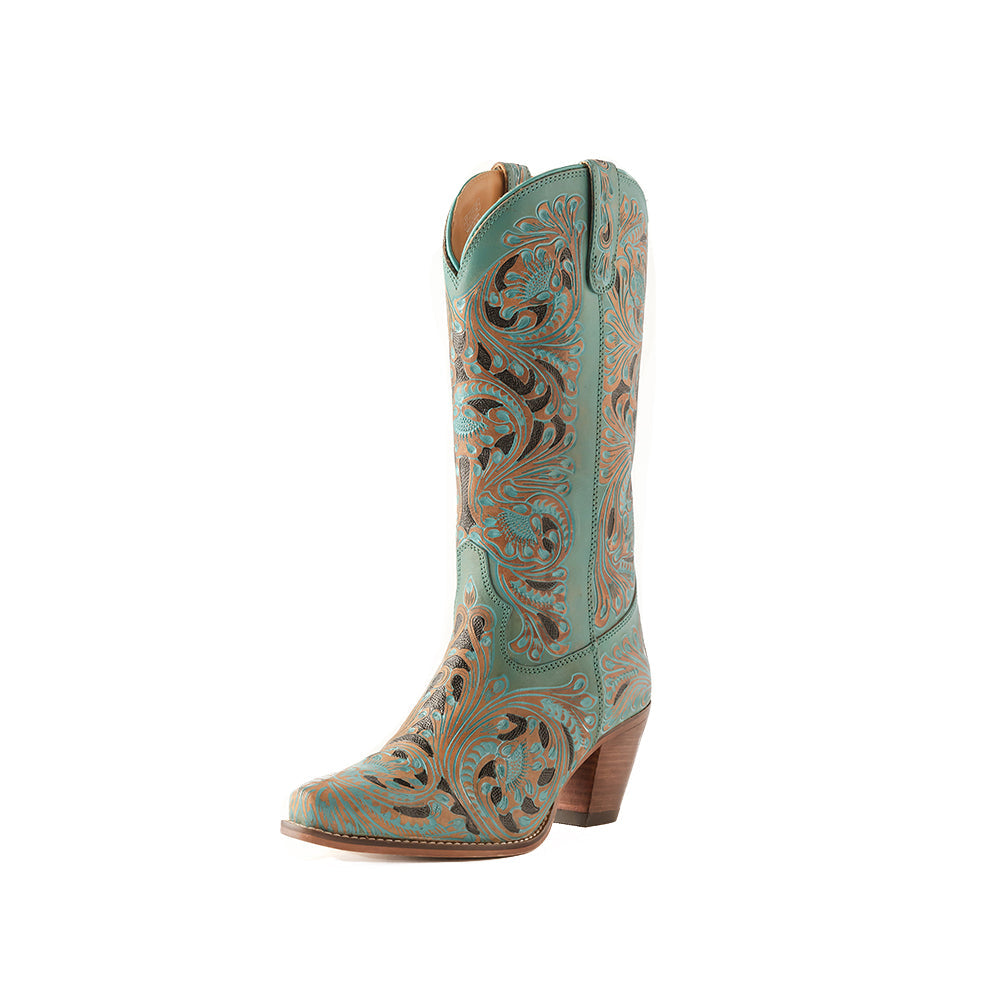 Myra Kasiopeah Cowgirl Leather Boots - Turquoise Western Boots for Women with Pointed Toe Heel