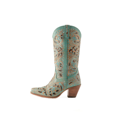 Myra Kasiopeah Cowgirl Leather Boots - Turquoise Western Boots for Women with Pointed Toe Heel