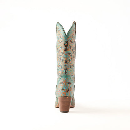 Myra Kasiopeah Cowgirl Leather Boots - Turquoise Western Boots for Women with Pointed Toe Heel