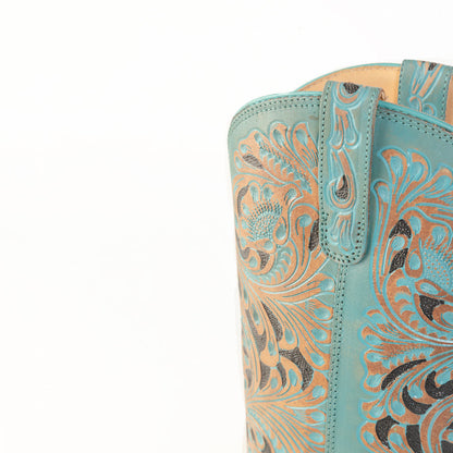 Myra Kasiopeah Cowgirl Leather Boots - Turquoise Western Boots for Women with Pointed Toe Heel