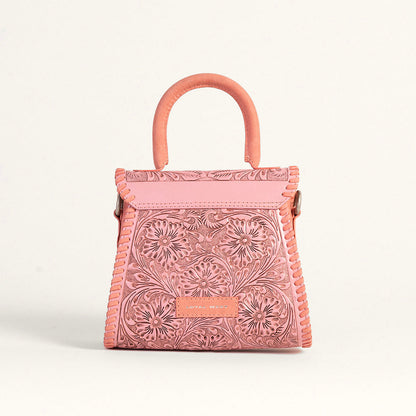 Loyal West Leon Mini Handle Purse - Pink Handtooled Leather & Calfskin